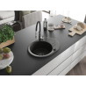 Mexen Kevin Granitspüle mit 1 Becken, Abtropffläche und Küchenarmatur Aster, schwarz/goldenes Metallic - 6517-75-73450-07-B