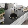 Mexen Kevin Granitspüle 1-beckig mit Abtropffläche und Küchenarmatur Aster, schwarz/gold metallic - 6517-75-73450-57-G
