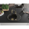 Mexen Kevin 1-Kammer-Granitsapüle mit Abtropffläche und Küchenarmatur Aster, schwarz/gold metallic - 6517-75-73450-57-G