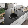 Mexen Kevin Granitspüle ein Becken mit Abtropffläche und Küchenarmatur Aster, schwarz/gold Metallic - 6517-75-73450-57-B