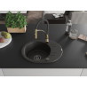 Mexen Kevin Granitspüle 1-beckig mit Abtropffläche und Küchenarmatur Aster, schwarz/gold metallic - 6517-75-73450-57-B