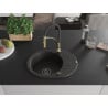 Mexen Kevin Granitspüle ein Becken mit Abtropffläche und Küchenarmatur Aster, schwarz/gold Metallic - 6517-75-73450-57-B