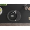 Mexen Kevin Granitspüle 1-Becken mit Abtropffläche und Küchenarmatur Aster, schwarz gesprenkelt - 6517-76-73450-07