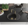 Mexen Kevin Granitspüle 1-Becken mit Abtropffläche und Küchenarmatur Aster, schwarz gesprenkelt - 6517-76-73450-57-G