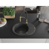 Mexen Kevin Granitspüle 1-Becken mit Abtropffläche und Küchenarmatur Aster, schwarz gesprenkelt - 6517-76-73450-57-B
