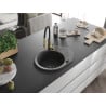 Mexen Kevin Granitspüle 1-Becken mit Abtropffläche und Küchenarmatur Aster, schwarz gesprenkelt - 6517-76-73450-57-B