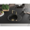 Mexen Kevin Granitspüle 1-Becken mit Abtropffläche und Küchenarmatur Aster, schwarz - 6517-77-73450-57-G