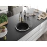 Mexen Kevin Granitspüle 1-beckig mit Abtropffläche und Küchenarmatur Aster, schwarz - 6517-77-73450-57-B