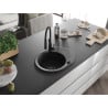 Mexen Kevin Granitspüle 1-beckig mit Abtropffläche und Küchenarmatur Aster, schwarz - 6517-77-73450-70-B