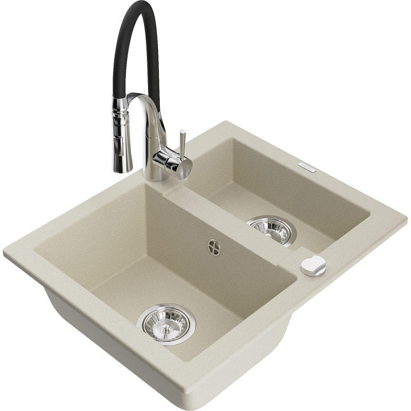 Mexen Carlos Granitspüle 1,5-beckig mit Küchenarmatur Aster, beige - 6518-69-73450-07