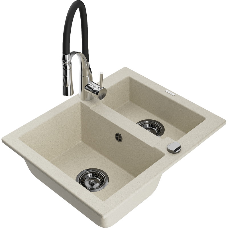 Mexen Carlos 1,5-Kammer Granitspüle mit Küchenarmatur Aster, beige - 6518-69-73450-07-B