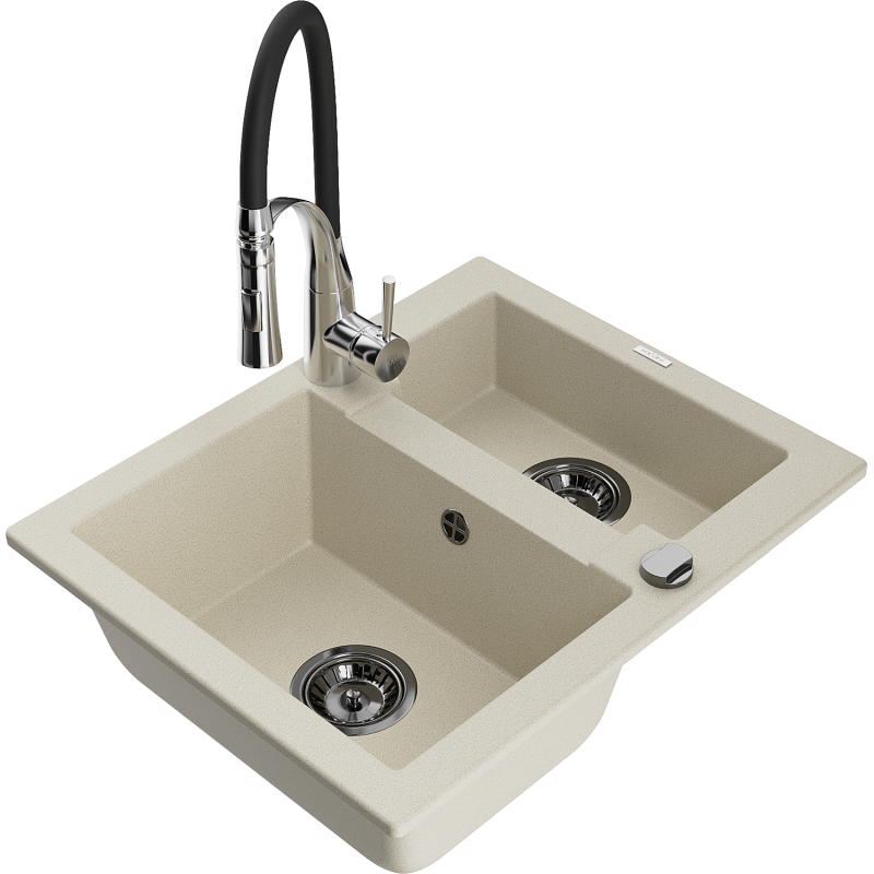 Mexen Carlos Granitspüle 1,5-beckig mit Küchenarmatur Aster, beige - 6518-69-73450-07-B