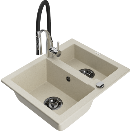 Mexen Carlos Granitspüle 1,5-beckig mit Küchenarmatur Aster, beige - 6518-69-73450-07-B