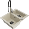 Mexen Carlos Granitspüle 1,5-beckig mit Küchenarmatur Aster, beige - 6518-69-73450-07-B