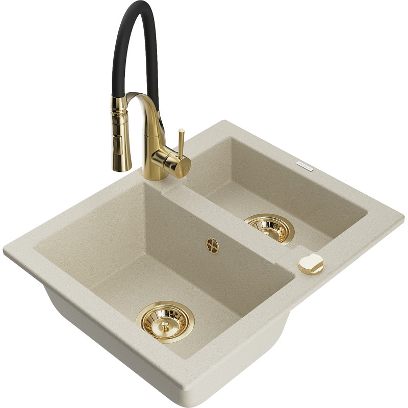 Mexen Carlos Granitspüle 1,5-Kammern mit Küchenarmatur Aster, beige - 6518-69-73450-57-G