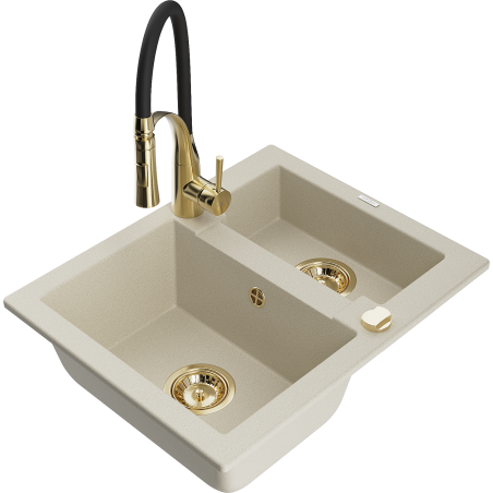 Mexen Carlos Granitspüle 1,5-Kammern mit Küchenarmatur Aster, beige - 6518-69-73450-57-G