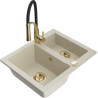 Mexen Carlos Granitspüle 1,5-Becken mit Küchenarmatur Aster, beige - 6518-69-73450-57-G