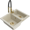 Mexen Carlos Granitspüle 1,5-Kammer mit Küchenarmatur Aster, beige - 6518-69-73450-57-G