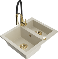Mexen Carlos Granitspüle 1,5-Kammer mit Küchenarmatur Aster, beige - 6518-69-73450-57-G