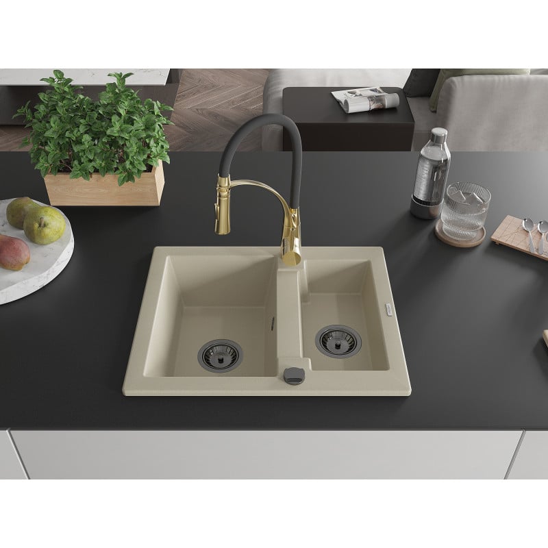 Mexen Carlos Granitspüle 1,5-Becken mit Küchenarmatur Aster, beige - 6518-69-73450-57-B