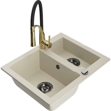 Mexen Carlos Granitspüle 1,5-Becken mit Küchenarmatur Aster, beige - 6518-69-73450-57-B