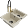 Mexen Carlos 1-Becken-Granit-Spüle mit Mischbatterie Aster, Beige - 6518-69-73450-57-B