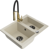 Mexen Carlos Granitspüle 1,5-Becken mit Küchenarmatur Aster, beige - 6518-69-73450-57-B