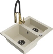 Mexen Carlos Granitspüle 1,5-Becken mit Küchenarmatur Aster, beige - 6518-69-73450-57-B