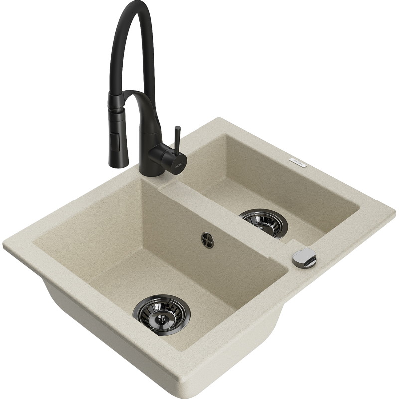 Mexen Carlos 1,5-Kammer-Granispüle mit Küchenarmatur Aster, beige - 6518-69-73450-70-B