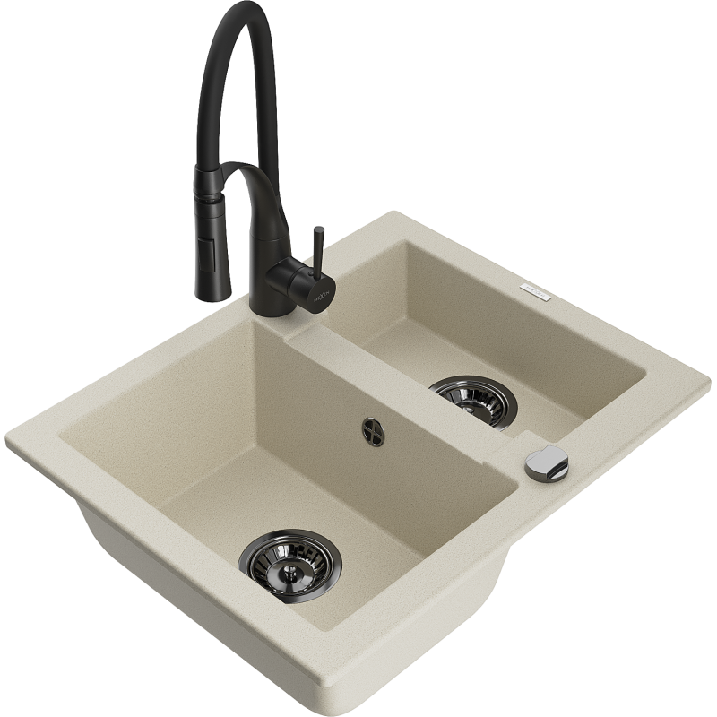 Mexen Carlos Granitspüle 1,5-Becken mit Küchenarmatur Aster, beige - 6518-69-73450-70-B