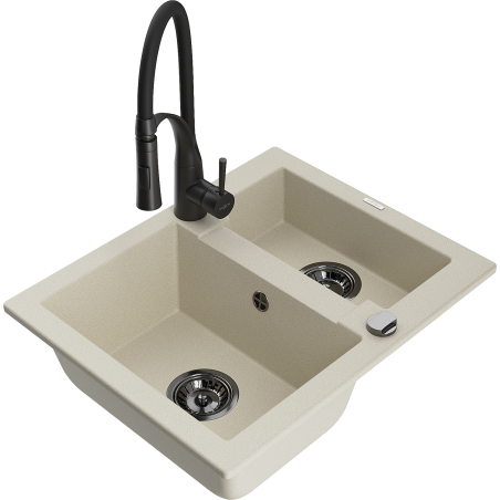 Mexen Carlos Granitspüle 1,5-Becken mit Küchenarmatur Aster, beige - 6518-69-73450-70-B