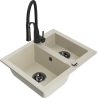 Mexen Carlos 1,5-Kammer-Granispüle mit Küchenarmatur Aster, beige - 6518-69-73450-70-B