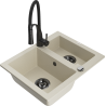 Mexen Carlos Granitspüle 1,5-Becken mit Küchenarmatur Aster, beige - 6518-69-73450-70-B