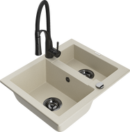 Mexen Carlos Granitspüle 1,5-Becken mit Küchenarmatur Aster, beige - 6518-69-73450-70-B