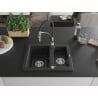 Mexen Carlos Granitspüle 1,5-Kammer mit Küchenarmatur Aster, schwarz/silberner Metallic - 6518-73-73450-07
