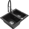 Mexen Carlos Granitspüle 1,5-fach mit Küchenarmatur Aster, schwarz/silber metallic - 6518-73-73450-07