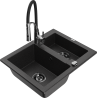 Mexen Carlos Granitspüle 1,5-becken mit Küchenarmatur Aster, schwarz/silber metallic - 6518-73-73450-07-B