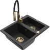 Mexen Carlos Granitspüle 1,5-Becken mit Küchenarmatur Aster, schwarz/silber metallic - 6518-73-73450-57-G