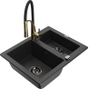 Mexen Carlos Granitspüle 1,5-becken mit Küchenarmatur Aster, schwarz/silber metallic - 6518-73-73450-57-B
