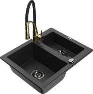 Mexen Carlos Granitspüle 1,5-becken mit Küchenarmatur Aster, schwarz/silber metallic - 6518-73-73450-57-B