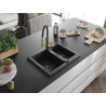Mexen Carlos Granitspüle 1,5-becken mit Küchenarmatur Aster, schwarz/silber metallic - 6518-73-73450-57-B