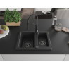 Mexen Carlos Granitspüle 1,5-Becken mit Küchenarmatur Aster, schwarz/silber metallic - 6518-73-73450-70-B