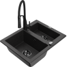 Mexen Carlos Granitspüle 1,5-Becken mit Küchenarmatur Aster, schwarz/silber metallic - 6518-73-73450-70-B