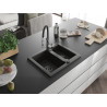 Mexen Carlos Granitspüle 1,5-Kammer mit Küchenarmatur Aster, schwarz/gold metallic - 6518-75-73450-07-B
