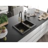 Mexen Carlos Granitspüle 1,5-Becken mit Küchenarmatur Aster, schwarz/gold metallic - 6518-75-73450-57-G