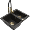 Mexen Carlos Granitspüle 1,5-Becken mit Küchenarmatur Aster, schwarz/gold metallic - 6518-75-73450-57-G