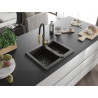 Mexen Carlos Granitspüle 1,5-Kammer mit Küchenarmatur Aster, schwarz/golden metallic - 6518-75-73450-57-B