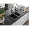 Mexen Carlos Granitspüle 1,5-Becken mit Küchenarmatur Aster, schwarz/gold metallic - 6518-75-73450-70-B