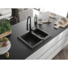 Mexen Carlos Granitspüle 1,5-fach mit Küchenarmatur Aster, schwarz/gold metallic - 6518-75-73450-70-B