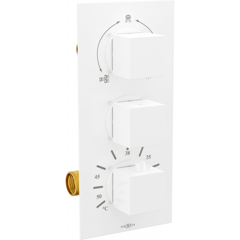 Mexen Cube thermostatische Wannen-Duscharmatur 3-Ausgänge, weiß - 77503-20